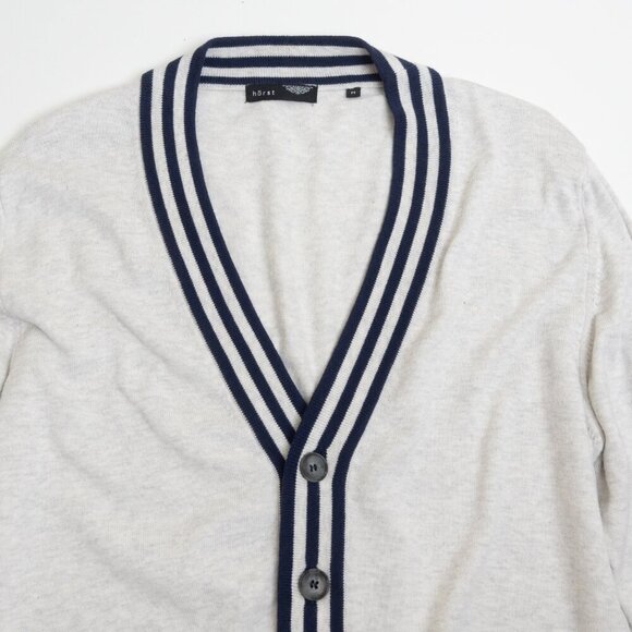 Horst Italian Cotton Cardigan Sweater Gray Navy Trim Mens Medium NEW - Picture 4 of 12